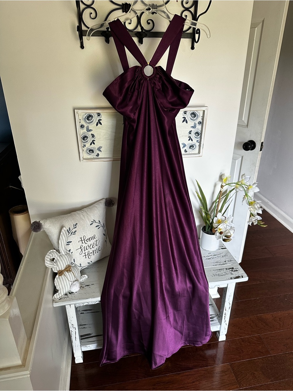 Elegant Plum Prom Dress with Halter Ring Detail